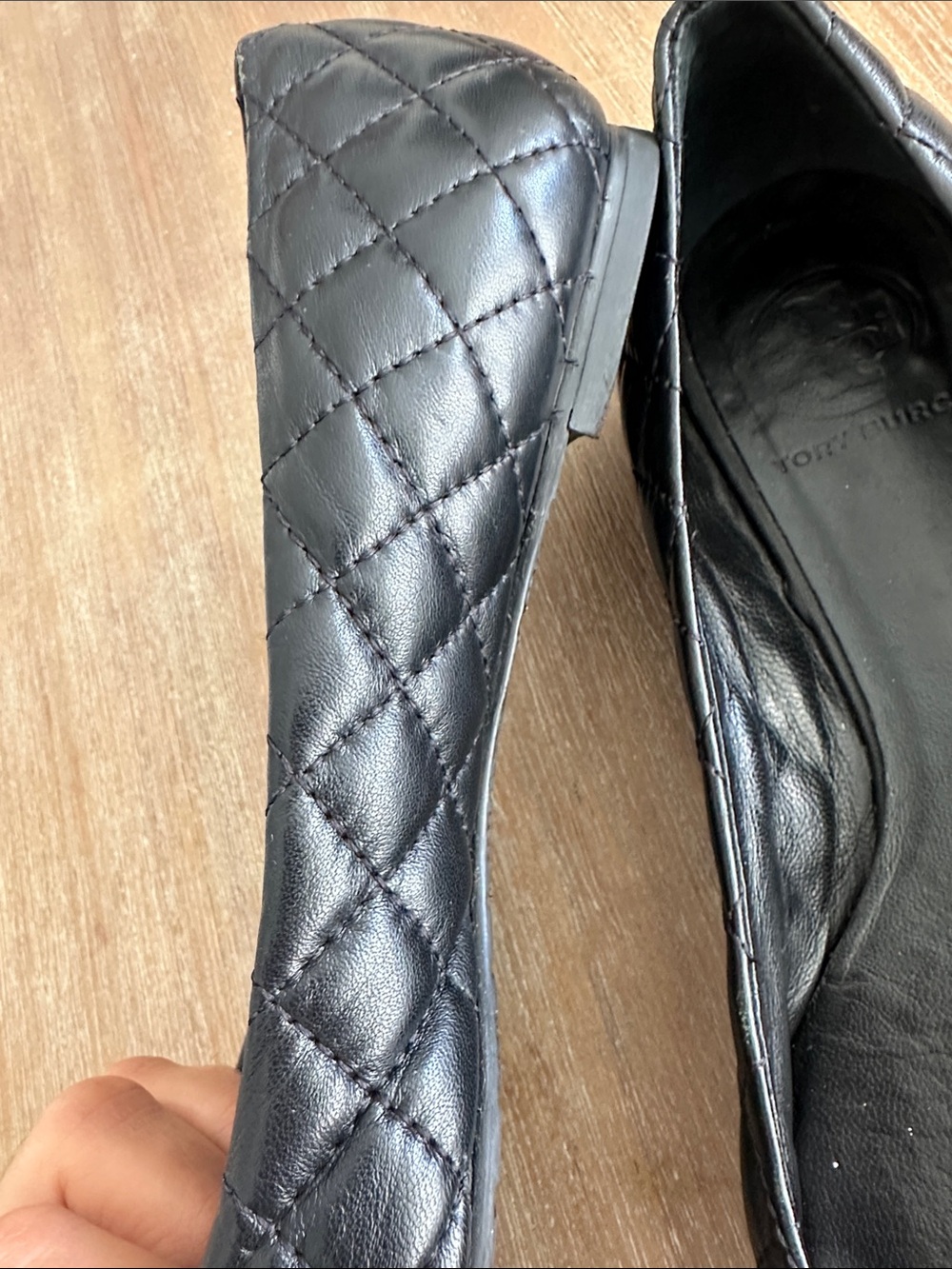 Tory Burch Black Quilted Leather Logo Round-Toe Flats - Picture 3 of 9